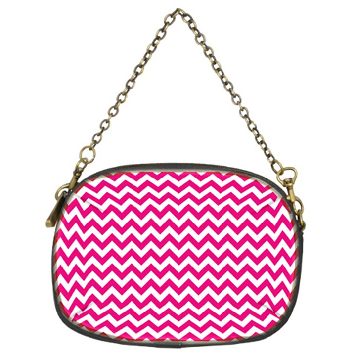 Hot Pink & White Zigzag Pattern Chain Purse (Two Sides)