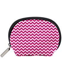 Hot Pink & White Zigzag Pattern Accessory Pouch (small) by Zandiepants