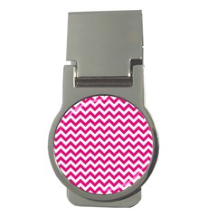 Hot Pink & White Zigzag Pattern Money Clip (round) by Zandiepants