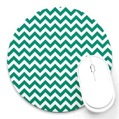 Emerald Green & White Zigzag Pattern Round Mousepad by Zandiepants