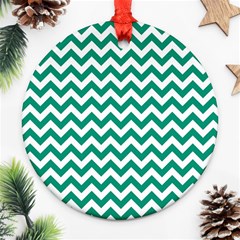 Emerald Green & White Zigzag Pattern Ornament (round) by Zandiepants