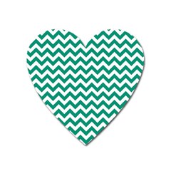 Emerald Green & White Zigzag Pattern Magnet (heart) by Zandiepants