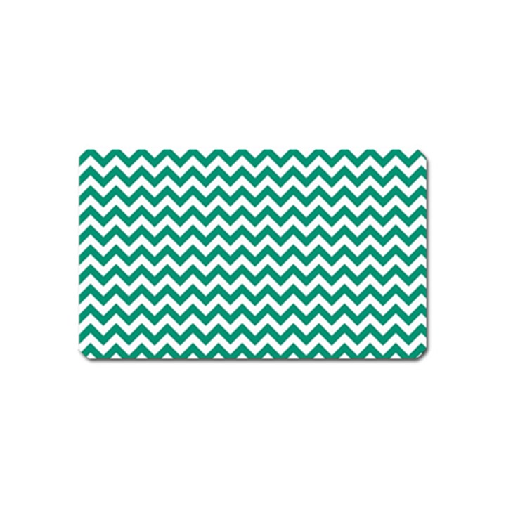 Emerald Green & White Zigzag Pattern Magnet (Name Card)