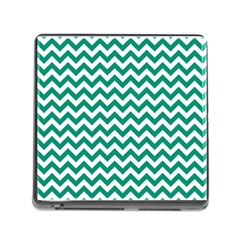 Emerald Green & White Zigzag Pattern Memory Card Reader (square) by Zandiepants