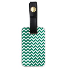 Emerald Green & White Zigzag Pattern Luggage Tag (one Side) by Zandiepants