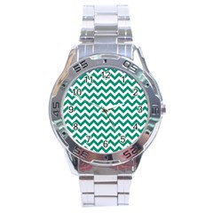 Emerald Green & White Zigzag Pattern Stainless Steel Analogue Watch by Zandiepants