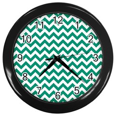 Emerald Green & White Zigzag Pattern Wall Clock (black) by Zandiepants