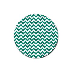 Emerald Green & White Zigzag Pattern Rubber Round Coaster (4 Pack) by Zandiepants