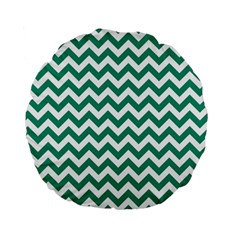 Emerald Green & White Zigzag Pattern Standard 15  Premium Round Cushion  by Zandiepants