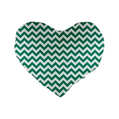 Emerald Green & White Zigzag Pattern Standard 16  Premium Heart Shape Cushion  by Zandiepants