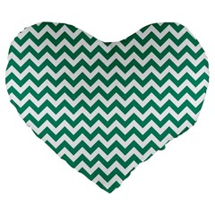 Emerald Green & White Zigzag Pattern Large 19  Premium Heart Shape Cushion by Zandiepants