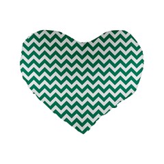 Emerald Green & White Zigzag Pattern Standard 16  Premium Flano Heart Shape Cushion  by Zandiepants