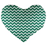 Emerald Green & White Zigzag Pattern Large 19  Premium Flano Heart Shape Cushion Front