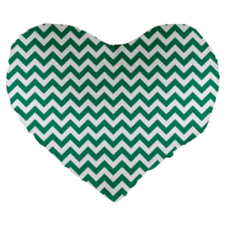 Emerald Green & White Zigzag Pattern Large 19  Premium Flano Heart Shape Cushion