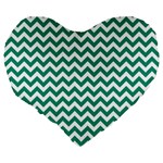 Emerald Green & White Zigzag Pattern Large 19  Premium Flano Heart Shape Cushion Back