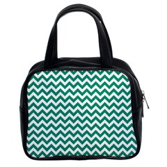 Emerald Green & White Zigzag Pattern Classic Handbag (two Sides) by Zandiepants