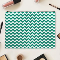 Emerald Green & White Zigzag Pattern Cosmetic Bag (xl) by Zandiepants