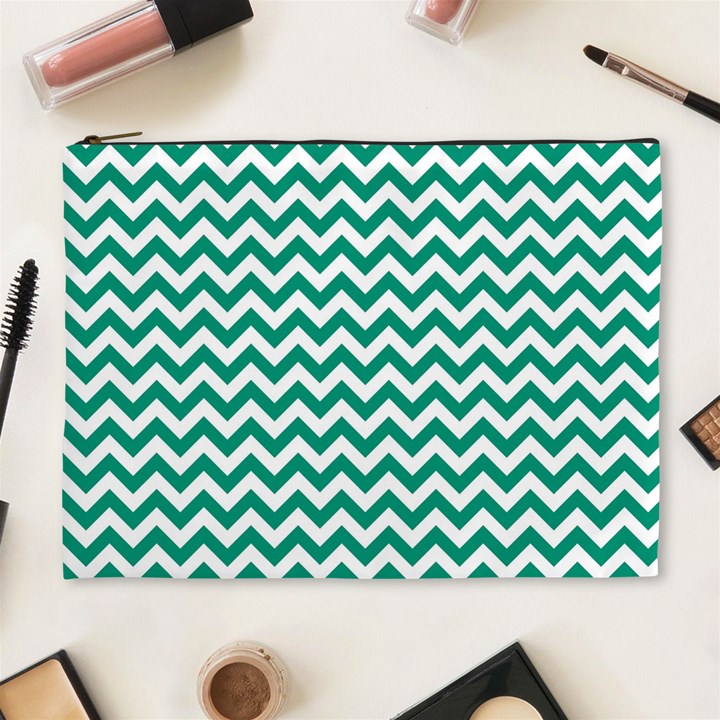 Emerald Green & White Zigzag Pattern Cosmetic Bag (XL)