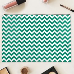 Emerald Green & White Zigzag Pattern Cosmetic Bag (xxl) by Zandiepants