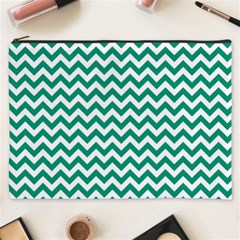 Emerald Green & White Zigzag Pattern Cosmetic Bag (xxxl) by Zandiepants