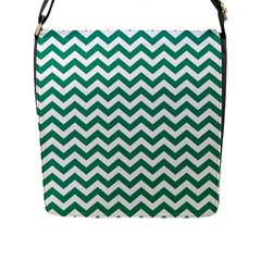 Emerald Green & White Zigzag Pattern Flap Closure Messenger Bag (l) by Zandiepants