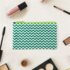 Emerald Green & White Zigzag Pattern Cosmetic Bag (xs) by Zandiepants