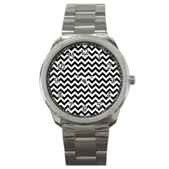 Black & White Zigzag Pattern Sport Metal Watch by Zandiepants