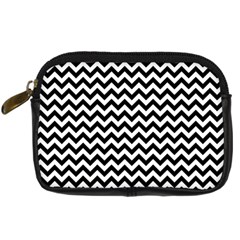 Black & White Zigzag Pattern Digital Camera Leather Case by Zandiepants