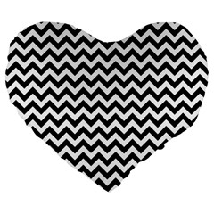 Black & White Zigzag Pattern Large 19  Premium Flano Heart Shape Cushion by Zandiepants