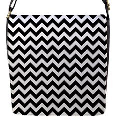 Black & White Zigzag Pattern Flap Closure Messenger Bag (s) by Zandiepants