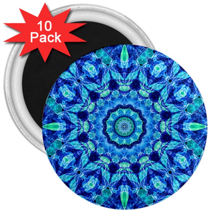 Blue Sea Jewel Mandala 3  Magnet (10 pack)