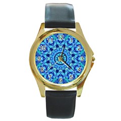 Blue Sea Jewel Mandala Round Gold Metal Watch