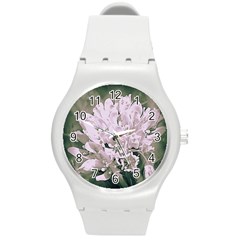 White Flower Round Plastic Sport Watch (m)