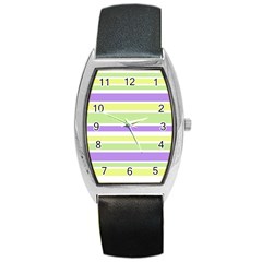 Yellow Purple Green Stripes Barrel Style Metal Watch by BrightVibesDesign