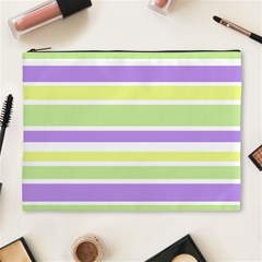 Yellow Purple Green Stripes Cosmetic Bag (xl) by BrightVibesDesign