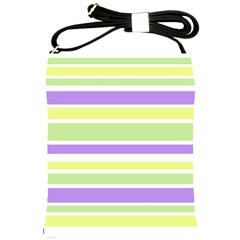 Yellow Purple Green Stripes Shoulder Sling Bags by BrightVibesDesign