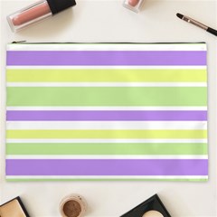 Yellow Purple Green Stripes Cosmetic Bag (xxl)  by BrightVibesDesign