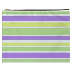 Yellow Purple Green Stripes Cosmetic Bag (xxxl)  by BrightVibesDesign