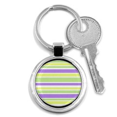 Yellow Purple Green Stripes Key Chains (round)  by BrightVibesDesign