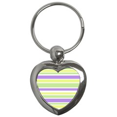 Yellow Purple Green Stripes Key Chains (heart)  by BrightVibesDesign