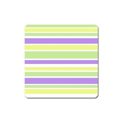 Yellow Purple Green Stripes Square Magnet by BrightVibesDesign