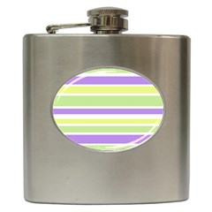 Yellow Purple Green Stripes Hip Flask (6 Oz) by BrightVibesDesign