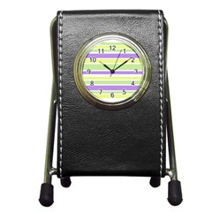 Yellow Purple Green Stripes Pen Holder Desk Clocks by BrightVibesDesign