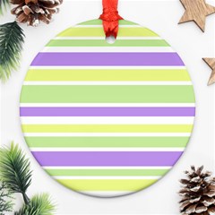 Yellow Purple Green Stripes Round Ornament (two Sides)  by BrightVibesDesign