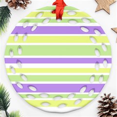 Yellow Purple Green Stripes Ornament (round Filigree)  by BrightVibesDesign