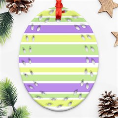 Yellow Purple Green Stripes Oval Filigree Ornament (2-side)  by BrightVibesDesign