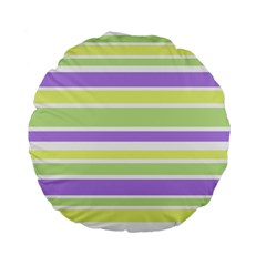 Yellow Purple Green Stripes Standard 15  Premium Flano Round Cushions