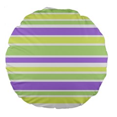 Yellow Purple Green Stripes Large 18  Premium Flano Round Cushions by BrightVibesDesign