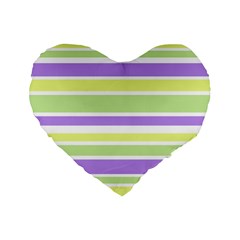 Yellow Purple Green Stripes Standard 16  Premium Flano Heart Shape Cushions