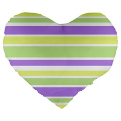 Yellow Purple Green Stripes Large 19  Premium Flano Heart Shape Cushions